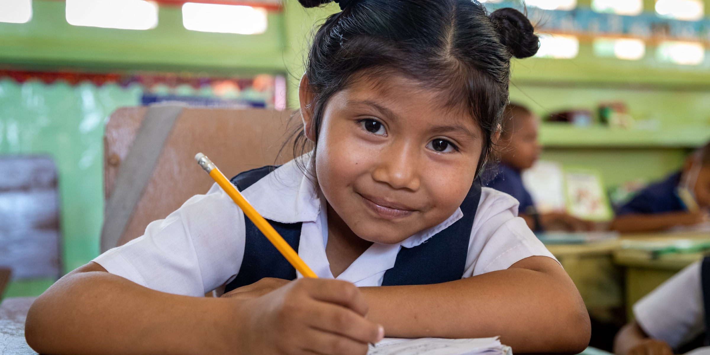 A second grade student at Arapaima Primary School, Lethem, Region 9, Guyana. Credit: GPE/Kelley Lynch