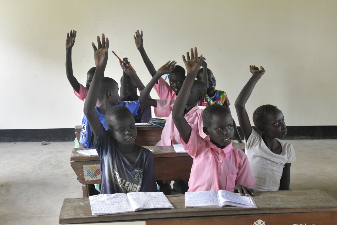 Students participate in class at the newly constructed Malou Primary School, Jonglei State. Credit: Save the Children